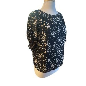 M Madewell Memento Ruffle-Sleeve Top Drifting Petals Paintbrush Dot Deep Navy